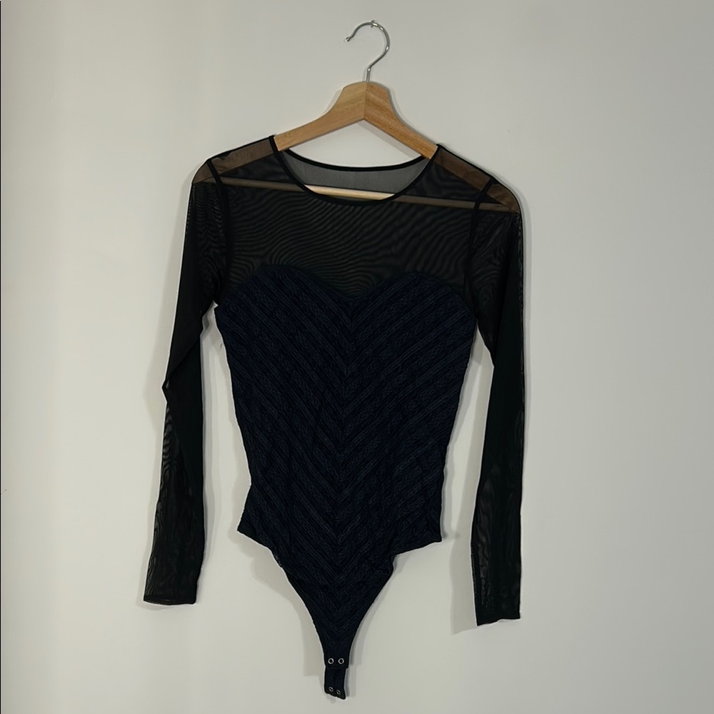 Abercrombie & Fitch Black Sheer Long Sleeve Bodysuit
